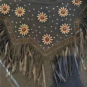 Vintage Cedars lambswool/angora Fringed Black embroidered sweater